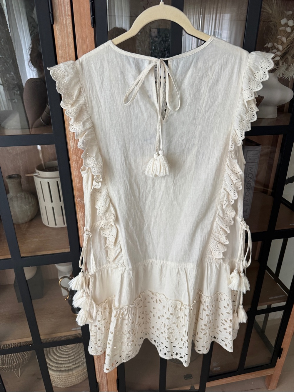 MISA eyelet embroidered mini dress ruffle flutter sleeves cotton marieta - Picture 4 of 10